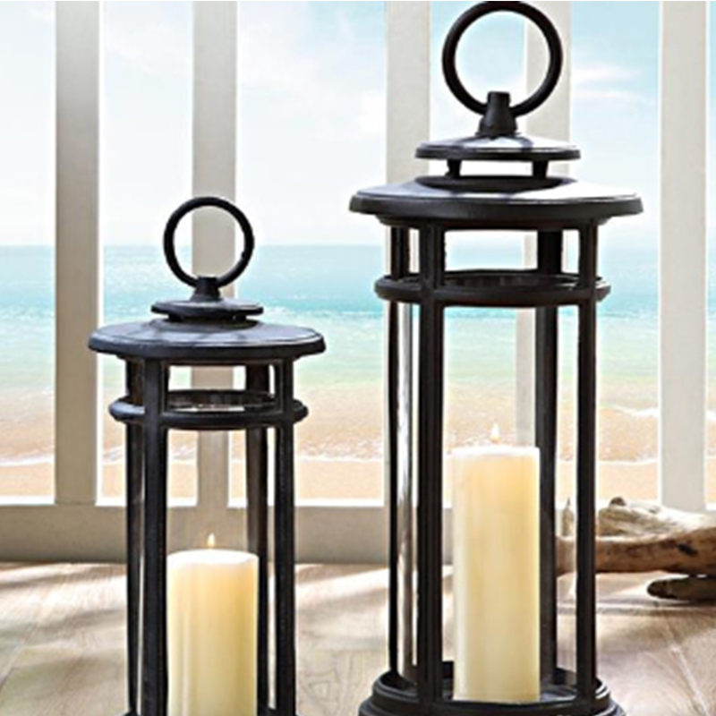 Cylindrical portable iron glass wind lamp