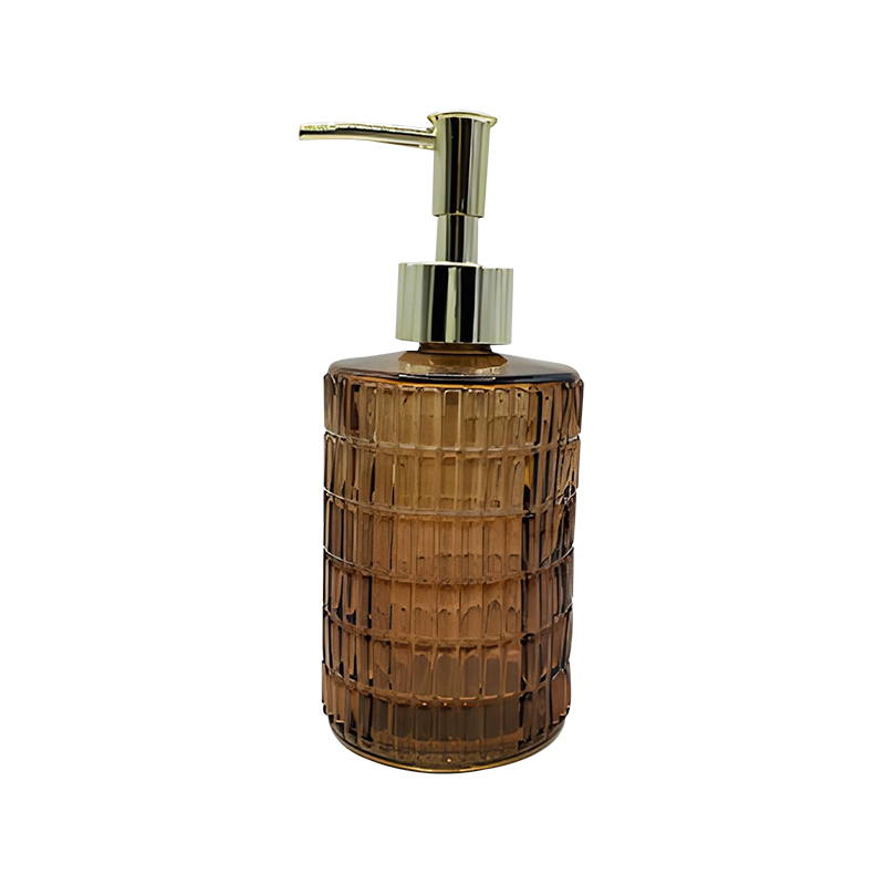 Striped brown hand sanitizer bottle